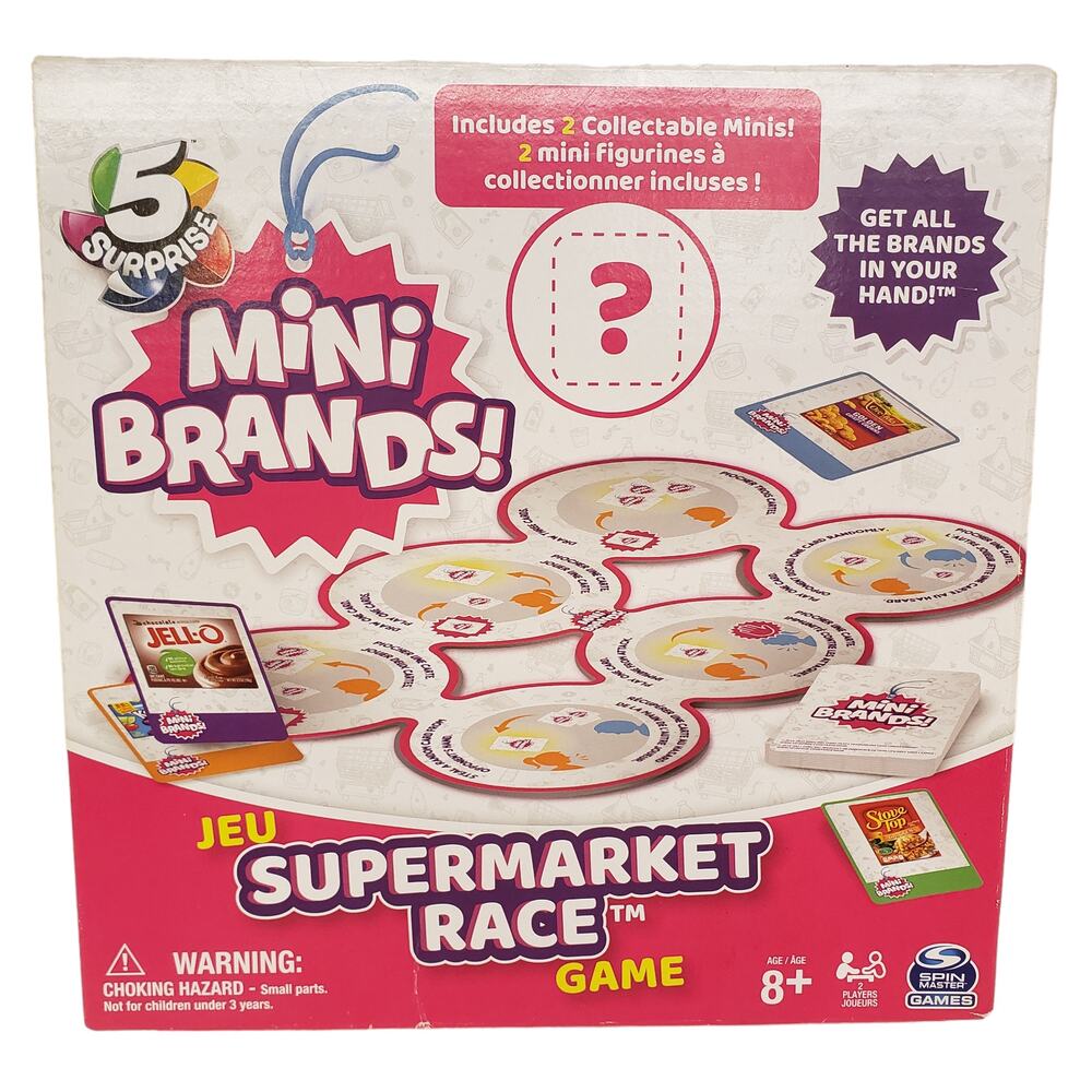 5 Surprise Mini Brands Supermarket Race Board Game and Collectible Mini Brands